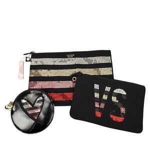 Victoria’s Secret Bling Sequin Makeup Wristlet & Coin Purse Set NWT $48 Glam